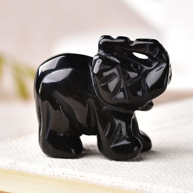 1PC Natural Crystal Amethyst Elephant Obsidian Animals Stone Crafts Small Decoration Home Decor Handmade Present Ornaments - Executive-Skincare