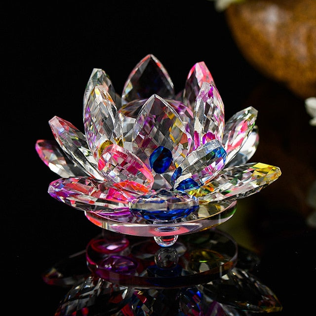 80 mm Feng shui Quartz Crystal Lotus Flower Crafts Glass Paperweight Ornaments Figurines Home Wedding Party Decor Gifts Souvenir - Executive-Skincare