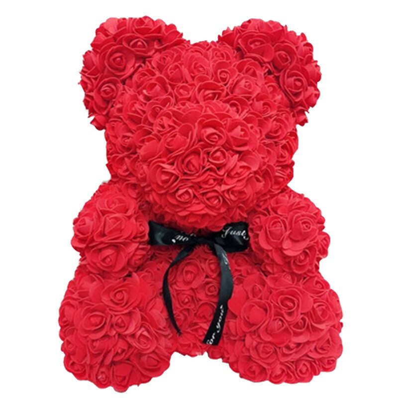 25cm Rose Bear Valentines Day Red Rose Teddy Bear Rose Flower Artificial Decoration Christmas Gifts Women Valentines Gift - Executive-Skincare