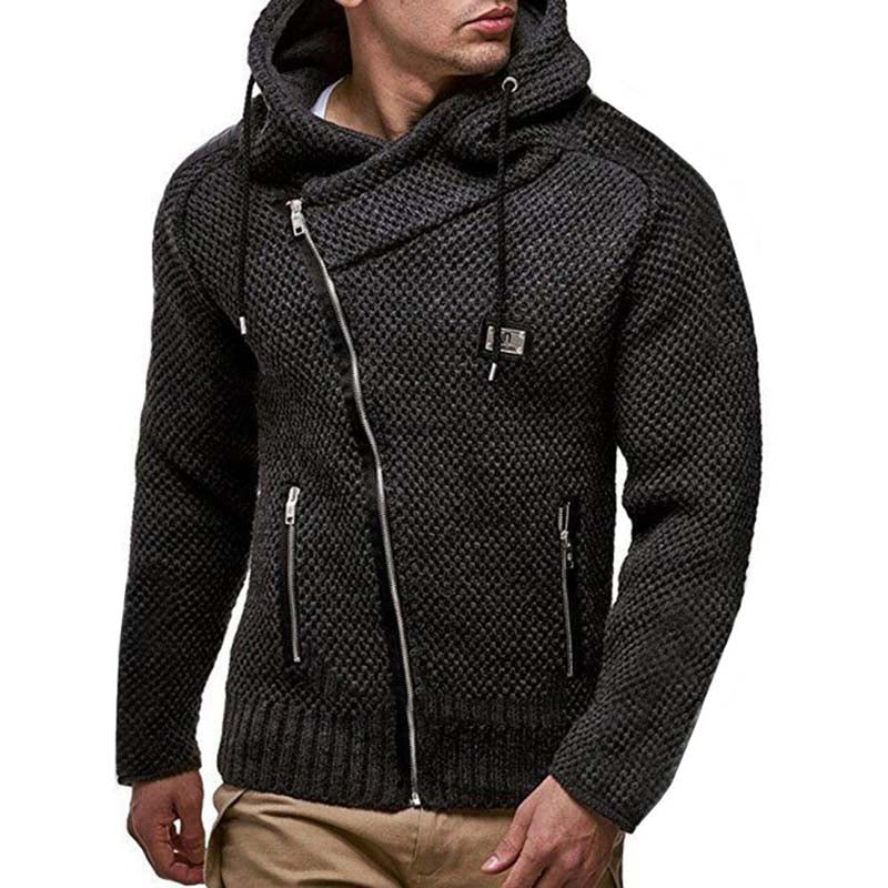 Autumn Winter Mens Sweaters 2021 New Casual Zipper Cardigan Sweater Men Full Sleeve Hooded Knitted Sweater Solid Knitwear Coat - Executive-Skincare