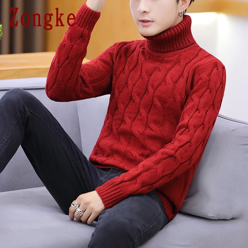 Zongke White Turtleneck Men Clothes Winter Sweater Men Coats Solid Striped Pullover Mens Turtleneck M-2XL 2022 Autumn New - Executive-Skincare