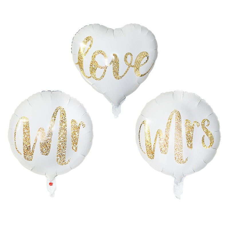 18inch Round White Gold Glitter Print Mr & Mrs LOVE foil Balloons bride to be marriage Wedding Decor Valentine Day Supplies - Executive-Skincare