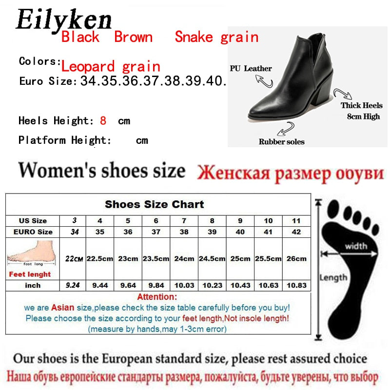 EilyKen Women Early Winter Ankle Boots Leopard Female Zipper Casual Black Cowboy Square Heel Booties Shoes Zapatos De Mujer - Executive-Skincare