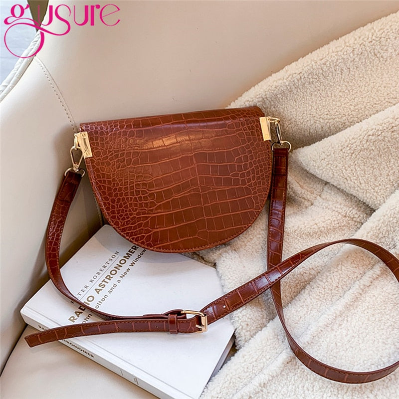 Gusure Luxury Crocodile Pattern Crossbody Bags for Women Half Round Messenger PU Leather Handbags Shoulder Sac Main Femme - Executive-Skincare