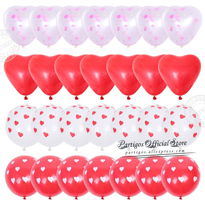 28pcs Red Heart Shape Balloons Decorations Kit Wedding Decors Valentines Day Gifts Heart Printed Latex confetti Globos helium - Executive-Skincare