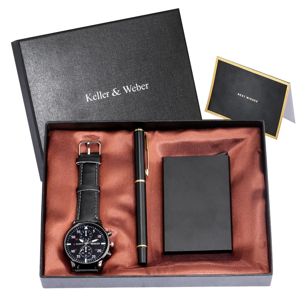 2021 Men&#39;s Gift Sets Top Luxury Quartz Watches High Quality Signature Pen Fashion Male Card Case Gifts for Husband Dad Boyfriend - Executive-Skincare