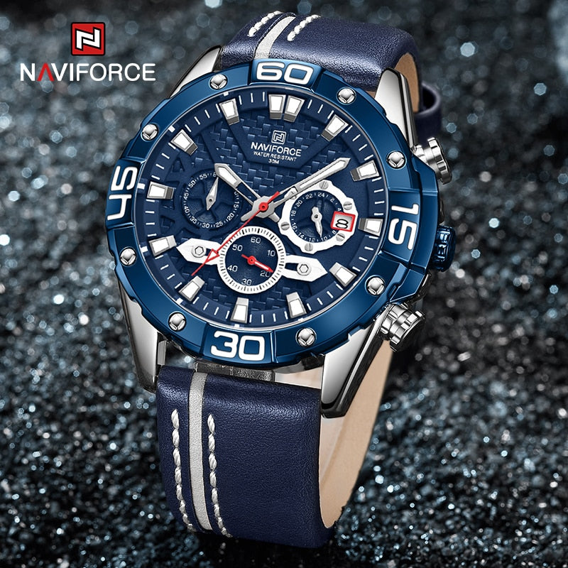 Top Luxury NAVIFORCE Watches for Men Fashion Sport Chronograph Quartz Wrist Watches Male Military Leather Strap Waterproof Clock - Executive-Skincare