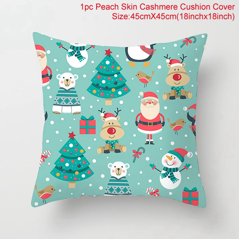 45*45 Christmas Cushion Cover Merry Christmas Decorations for Home Santa Reindeer Pillow Cases Xmas Gifts New Year 2023 Navidad - Executive-Skincare