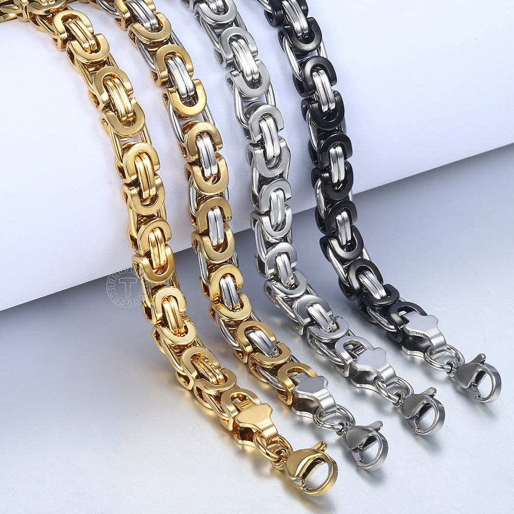 7/9/11mm Men's Bracelet Stainless Steel Byzantine Link Chain Gold Color Black Bracelets Male Jewelry 7-11" KBB1 - Executive-Skincare