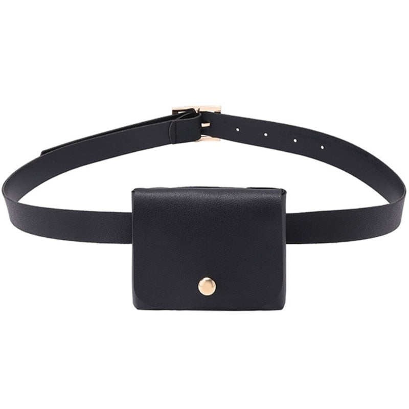 Women Mini PU Leather Fanny Pack Casual Waist Bag Girls Female Simple Classic Cell Phone Pocket Travel Purse with Removable Belt - Executive-Skincare