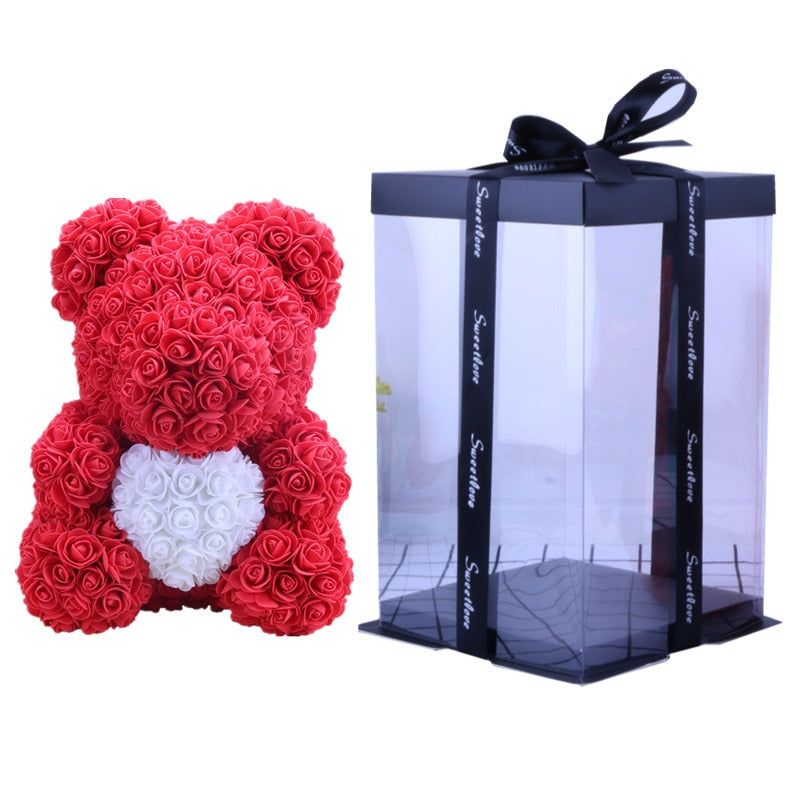 25/40CM Teddy Rose Bear Artificial Flowers Rose Bear for Women Valentines Day Wedding Birthday Christmas Gift Box Home Decor - Executive-Skincare