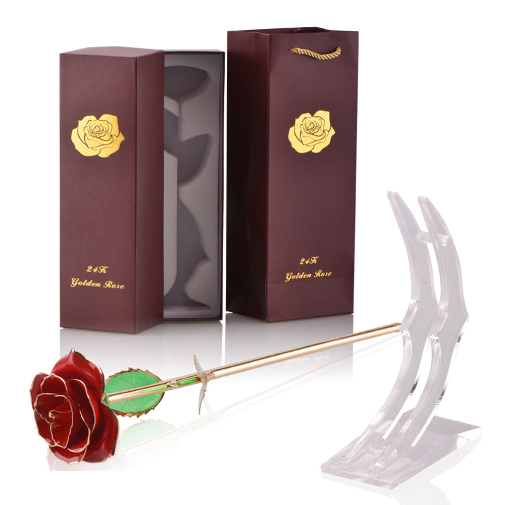 Gifts for Women 24k Gold Dipped Rose with Stand Eternal Flowers Forever Love In Box Girlfriend Wedding Christmas Gifts for Her - Executive-Skincare