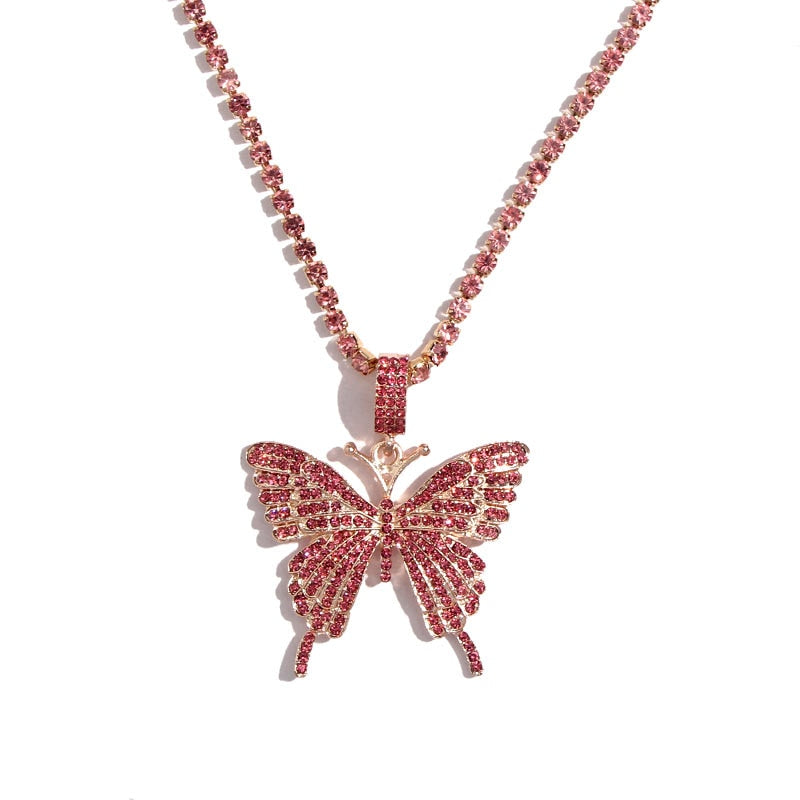 Statement Big Butterfly Pendant Necklace Rhinestone Chain for Women Bling Tennis Chain Crystal Choker Necklace Party Jewelry - Executive-Skincare