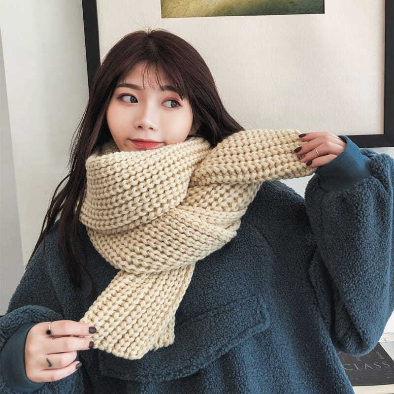 2020 Fashion Women Knitted Scarf Winter Warm Thick Long Handmade Wool Scarves Korean Sweet Solid Color Soft Scarfs Mujer Femme - Executive-Skincare