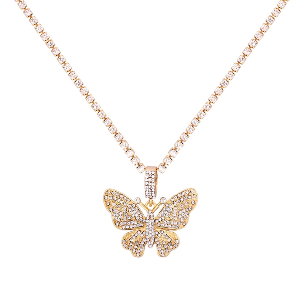 Statement Big Butterfly Pendant Necklace Rhinestone Chain for Women Bling Tennis Chain Crystal Choker Necklace Party Jewelry - Executive-Skincare