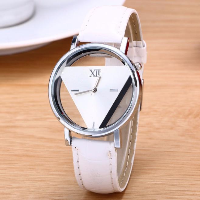 Fashion Hollowed Transparent Watches Women Triangular Watches Casual Leather Band Quartz Wristwatch Reloj Mujer Relogio Feminino - Executive-Skincare