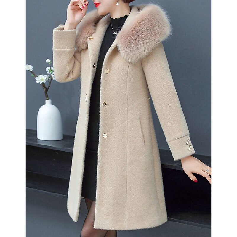 Middle Aged Women&#39;s Winter Jacket 2022 Long Imitation Mink Velvet Cashmere Coat High Quality Middle Age Female Woolen Coat W2375 - Executive-Skincare