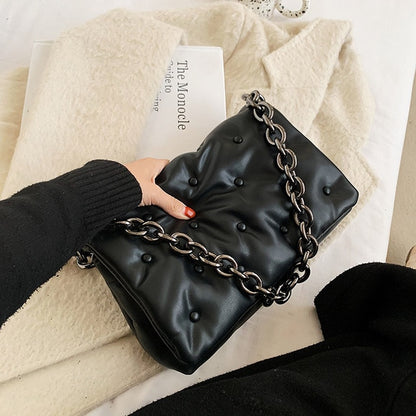 Chain PU Leather Underarm Bag for Women 2021 Branded Trending Black Shoulder Handbags and Purses Female Travel Hand Bag - Executive-Skincare