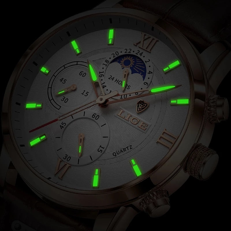 LIGE Men Watches 2022 New Fashion Leather Waterproof Luminous Top Brand Luxury Mens Quartz Wristwatch Men Relogio Masculino+box - Executive-Skincare