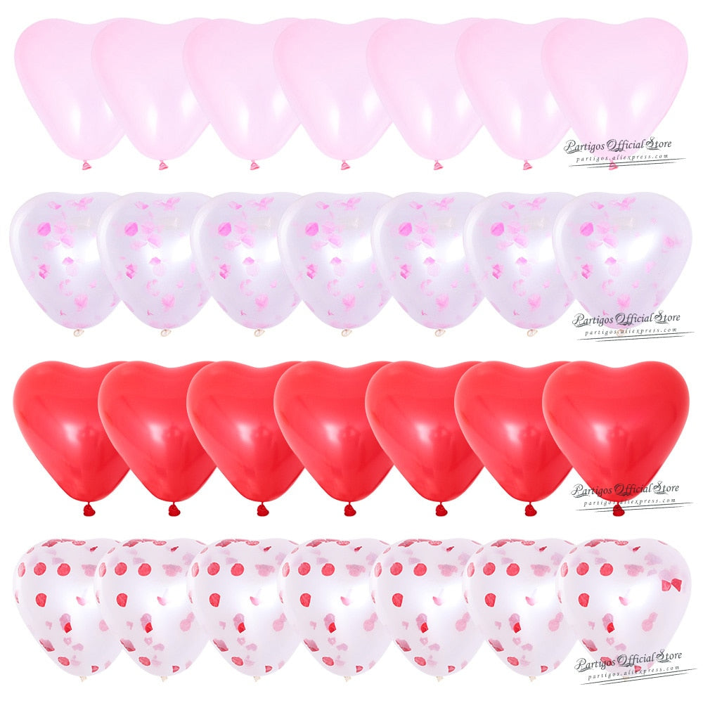 28pcs Red Heart Shape Balloons Decorations Kit Wedding Decors Valentines Day Gifts Heart Printed Latex confetti Globos helium - Executive-Skincare