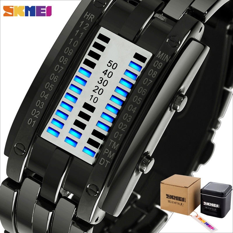 SKMEI Fashion Creative Sport Watch Men Stainless Steel Strap LED Display Watches 5Bar Waterproof Digital Watch reloj hombre 0926 - Executive-Skincare