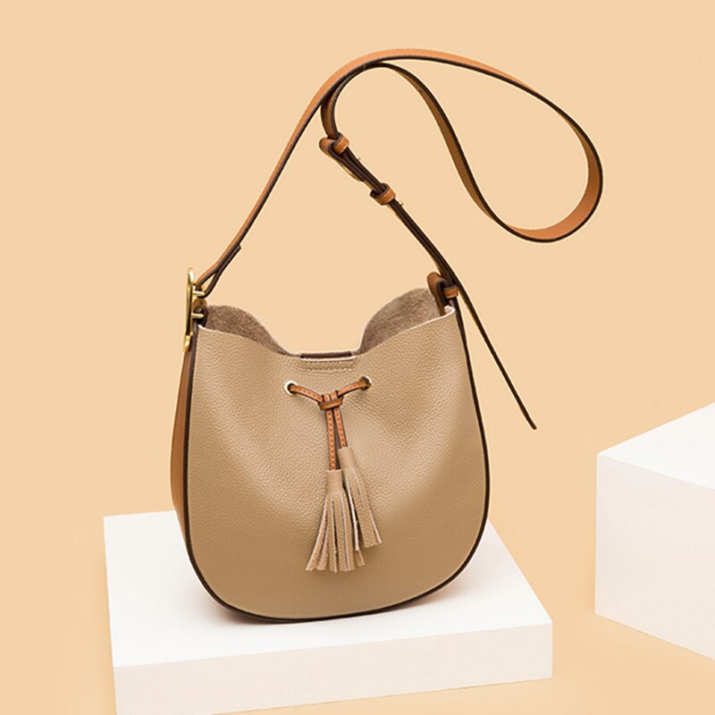 High Quality Soft Real Cowhide Women Handbags Vintage Tassel Genuine Leather Female Shoulder Bags 2021 Ladies Messenger Bags Sac - Executive-Skincare