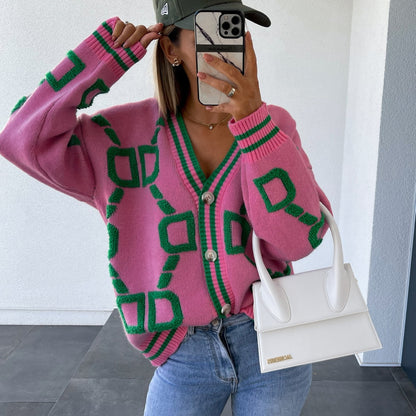 Cryptographic Autumn Winter Knitted Button Up Loose Cardigan Sweater Women Long Sleeve Tops Oversized Sweaters Warm Sueters Coat - Executive-Skincare