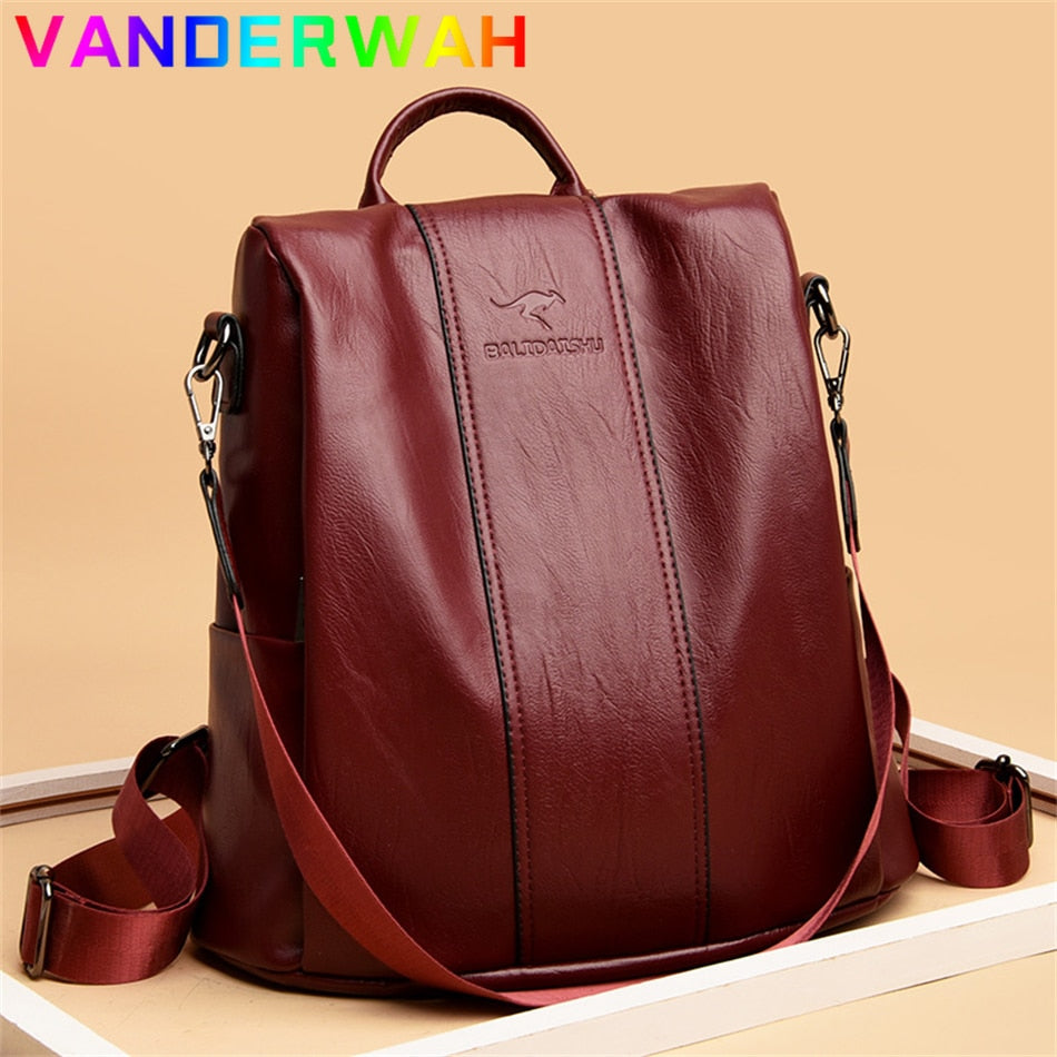 Anti-theft Soft Leather Backpack Women Vintage Shoulder Bag Ladies High Capacity Travel Bagpack School Bag Girl Mochila Feminina - Executive-Skincare