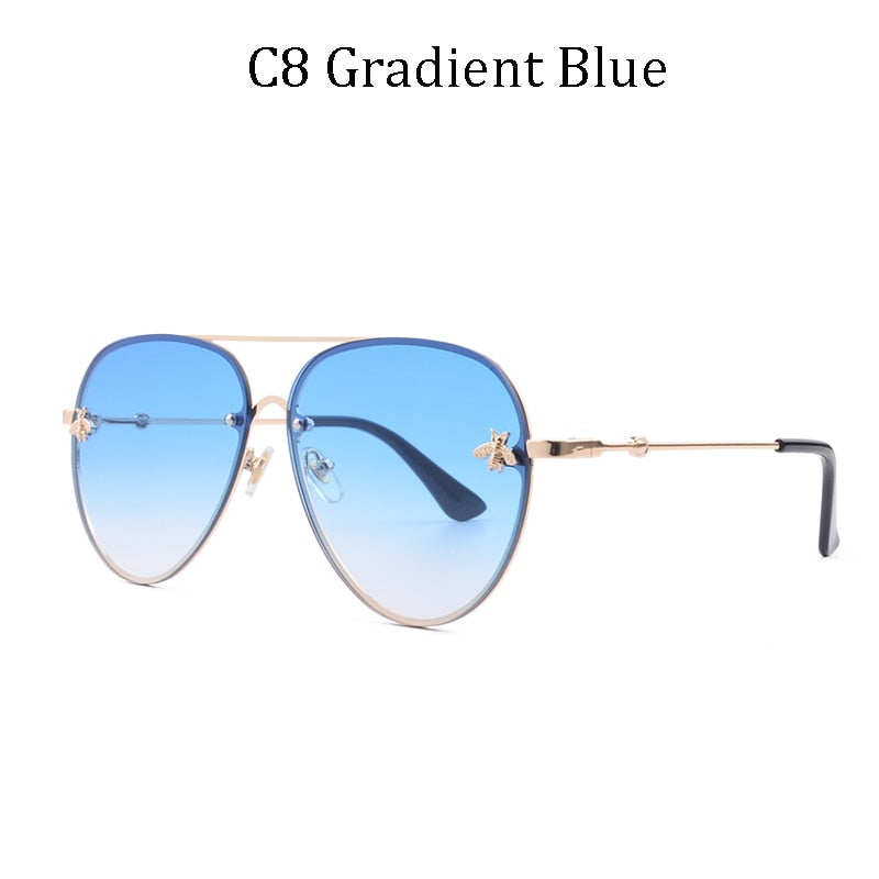 Luxury Brand Designer Female Rimless Sunglasses AViation Women Sun Glasses Gradient Shades Little bee Lens Ladies UV400 rays - Executive-Skincare