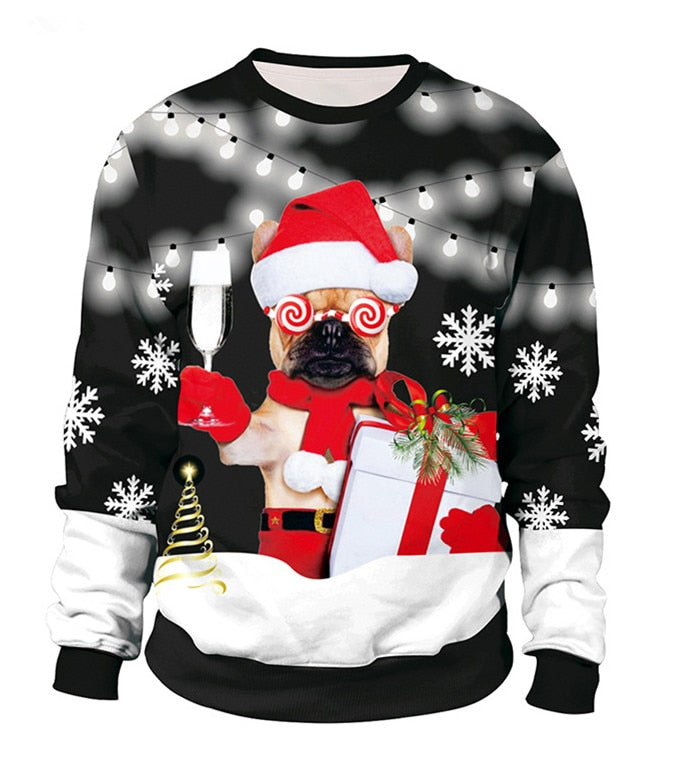 Unisex 2021 Ugly Christmas Sweater For Holidays Santa Elf Christmas Funny Fake Hair Sweater Autumn Winter Blouses Clothing - Executive-Skincare