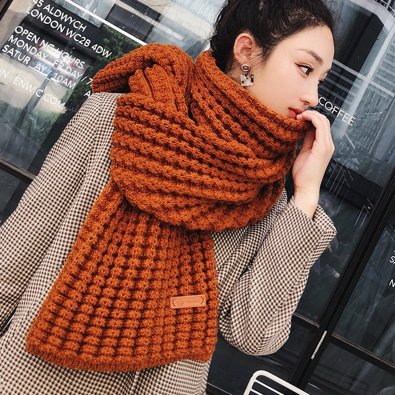 New winter Knitted scarf fashion women long scarves female vintage large shawl soft warm pashmina  thickened wool scarf - Executive-Skincare