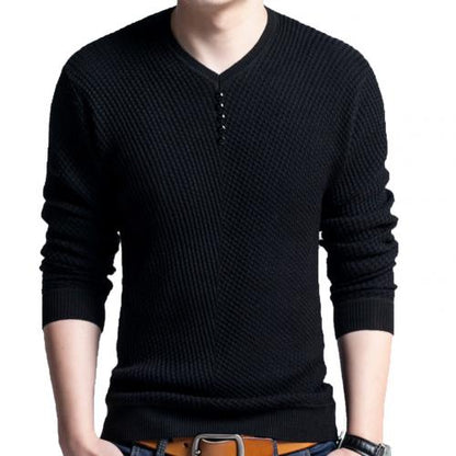 Chic Autumn Winter Sweaters Men Solid Color V Neck Long Sleeve 2021 Pullover Knitted Pull Sweater Mens Sweaters  Male Knitwear - Executive-Skincare