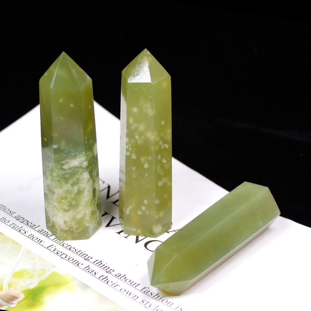 1pc 100% Natural Crystal Point Green jade Healing Obelisk reseda Quartz Wand green Ornament for Home Decor Reiki Energy Stone - Executive-Skincare