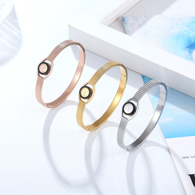 New Arrival Imitation Watch Shape Woman Bangle Bracelet Stainless Steel Jewelry Woman Bracelet Gift for Women - Executive-Skincare