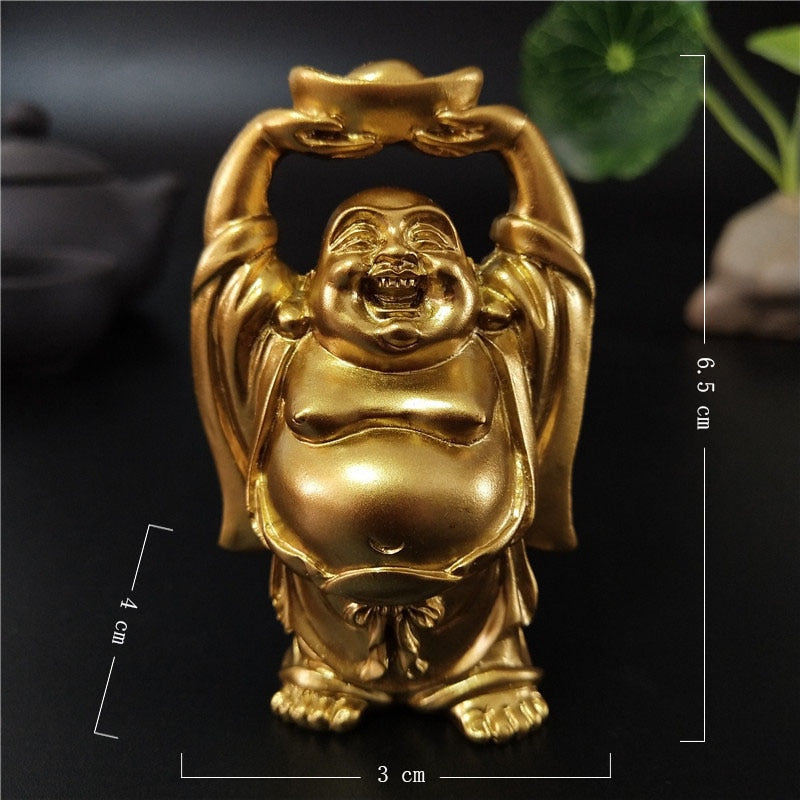 Golden Laughing Buddha Statue Chinese Feng Shui Lucky Money Maitreya Buddha Sculpture Figurines Home Garden Decoration Statues - Executive-Skincare