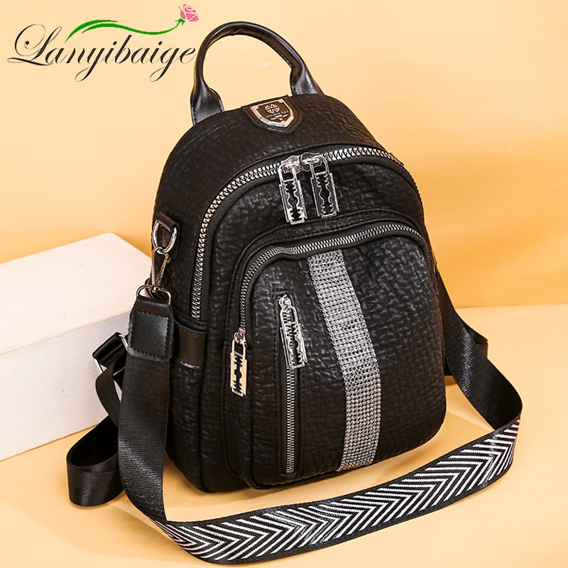 LANYIBAIGE Pockets Large Capacity Women Backpack High Quality PU Leather Vintage School Backpacks Female Shoulder Bags For Girls - Executive-Skincare