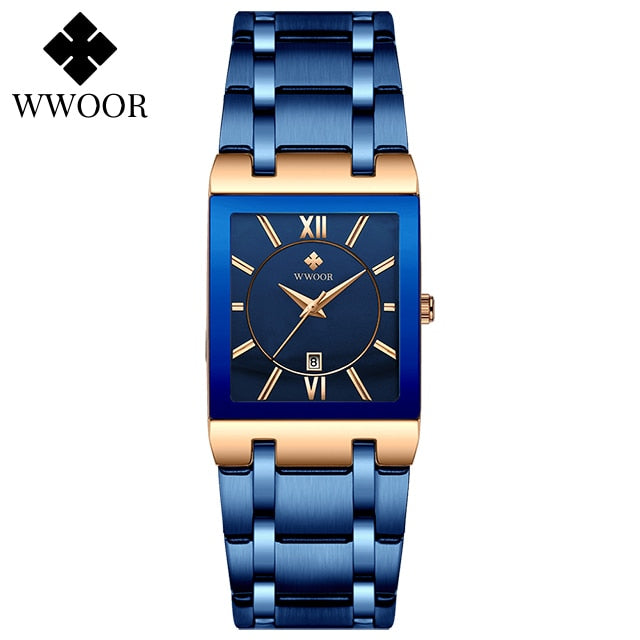 Relogio Masculino WWOOR Gold Watch Men Square Mens Watches Top Brand Luxury Golden Quartz Stainless Steel Waterproof Wrist Watch - Executive-Skincare