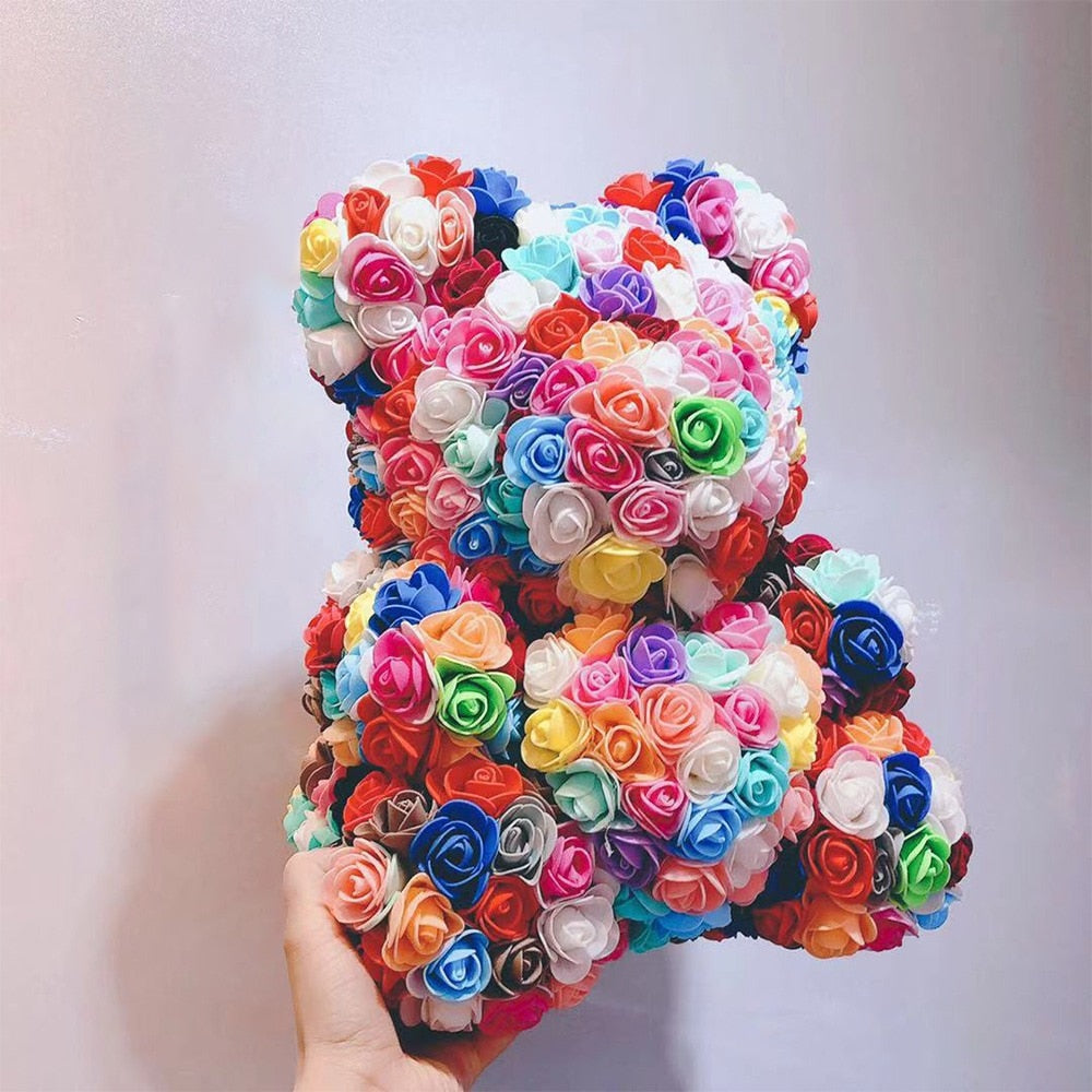 25cm Rose Bear Valentines Day Red Rose Teddy Bear Rose Flower Artificial Decoration Christmas Gifts Women Valentines Gift - Executive-Skincare