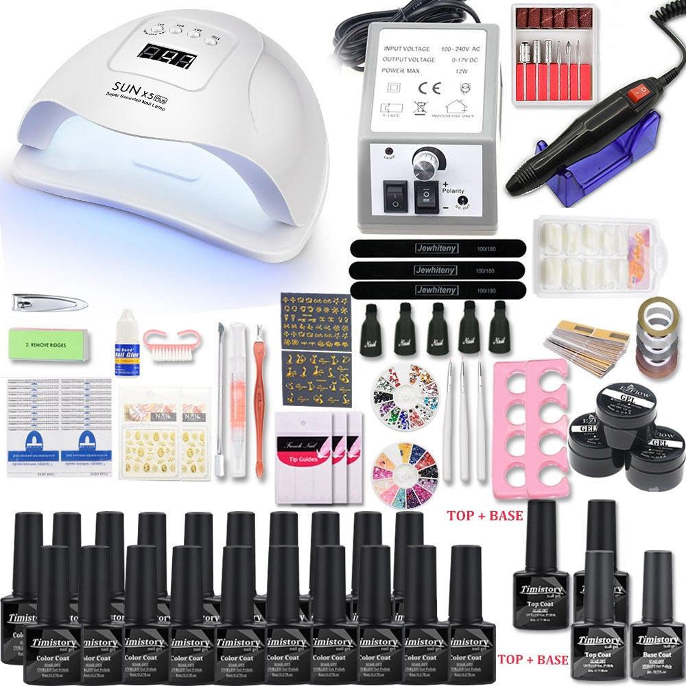 Nail Set for Nail 20 Kinds Nail Polish Kit with 20000RPM Nail drill Machine Nail lamp Acrylic Kit Nail Art Tools Nail Art Set - Executive-Skincare