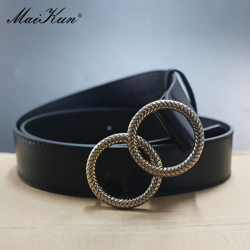 Maikun Belts for Women Fashion Pattern Double Ring Buckle Female Belt Leather Waistband for Jeans Dresses Pants - Executive-Skincare