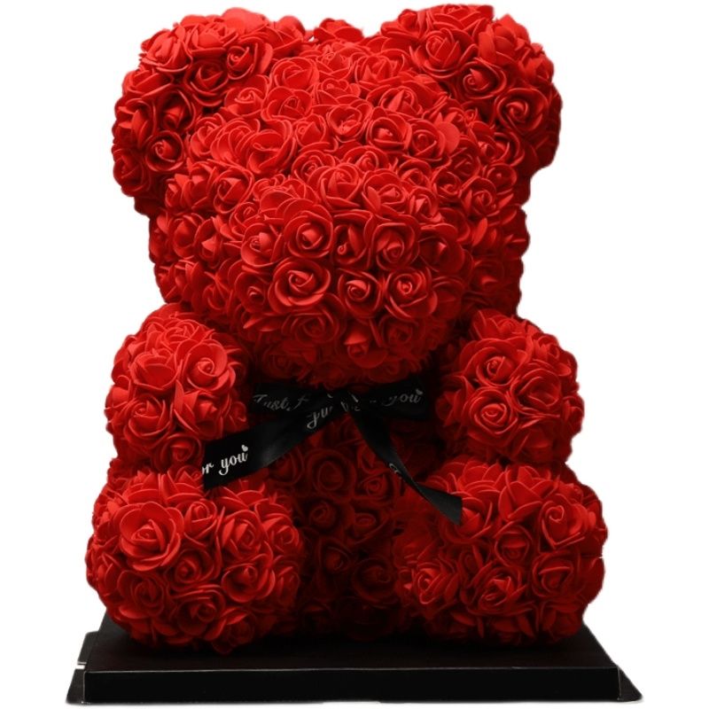 25cm Rose Bear Valentines Day Red Rose Teddy Bear Rose Flower Artificial Decoration Christmas Gifts Women Valentines Gift - Executive-Skincare