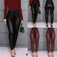 Women&#39;s Leggings PU Leather Pants New Fashion Solid Stretchy Skinny Pencil Trousers High Waisted - Executive-Skincare