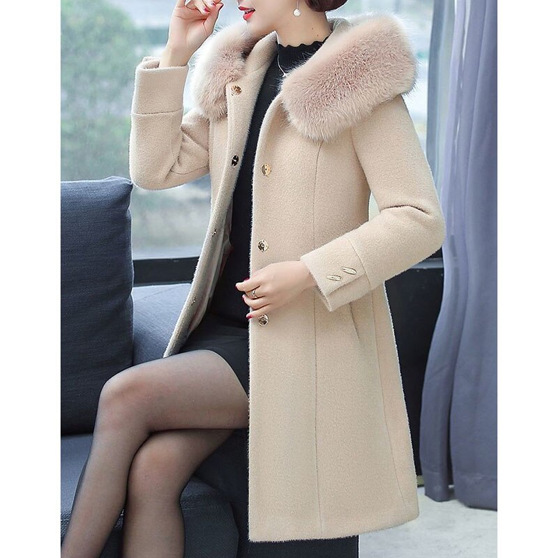 Middle Aged Women&#39;s Winter Jacket 2022 Long Imitation Mink Velvet Cashmere Coat High Quality Middle Age Female Woolen Coat W2375 - Executive-Skincare