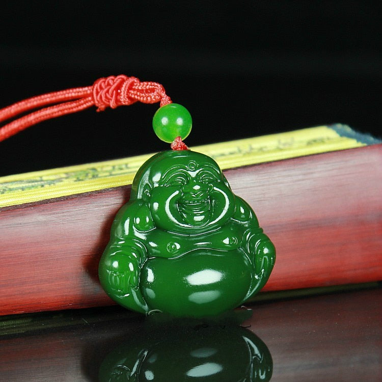 Chinese Natural Green Jade Buddha Pendant Necklace Hand-Carved Charm Jadeite Jewelry Fashion Amulet Gifts for Men Women Luck - Executive-Skincare