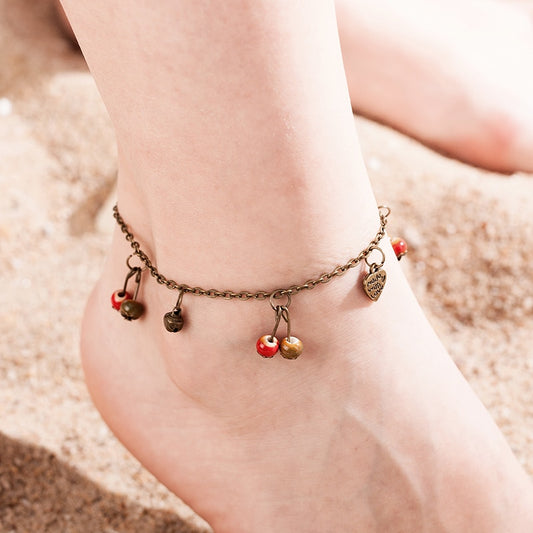 Hot summer retro style imitation fruit Women anklet bracelet personality ethnic style leg chain girl barefoot chain jewelry Gift - Executive-Skincare