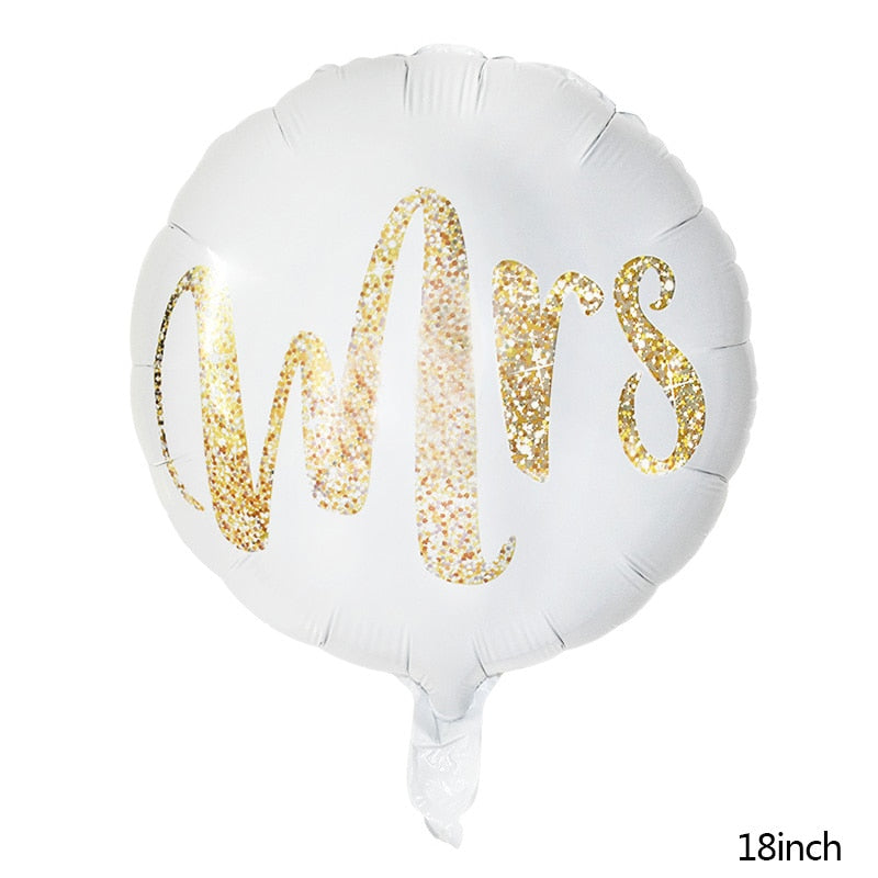 18inch Round White Gold Glitter Print Mr & Mrs LOVE foil Balloons bride to be marriage Wedding Decor Valentine Day Supplies - Executive-Skincare