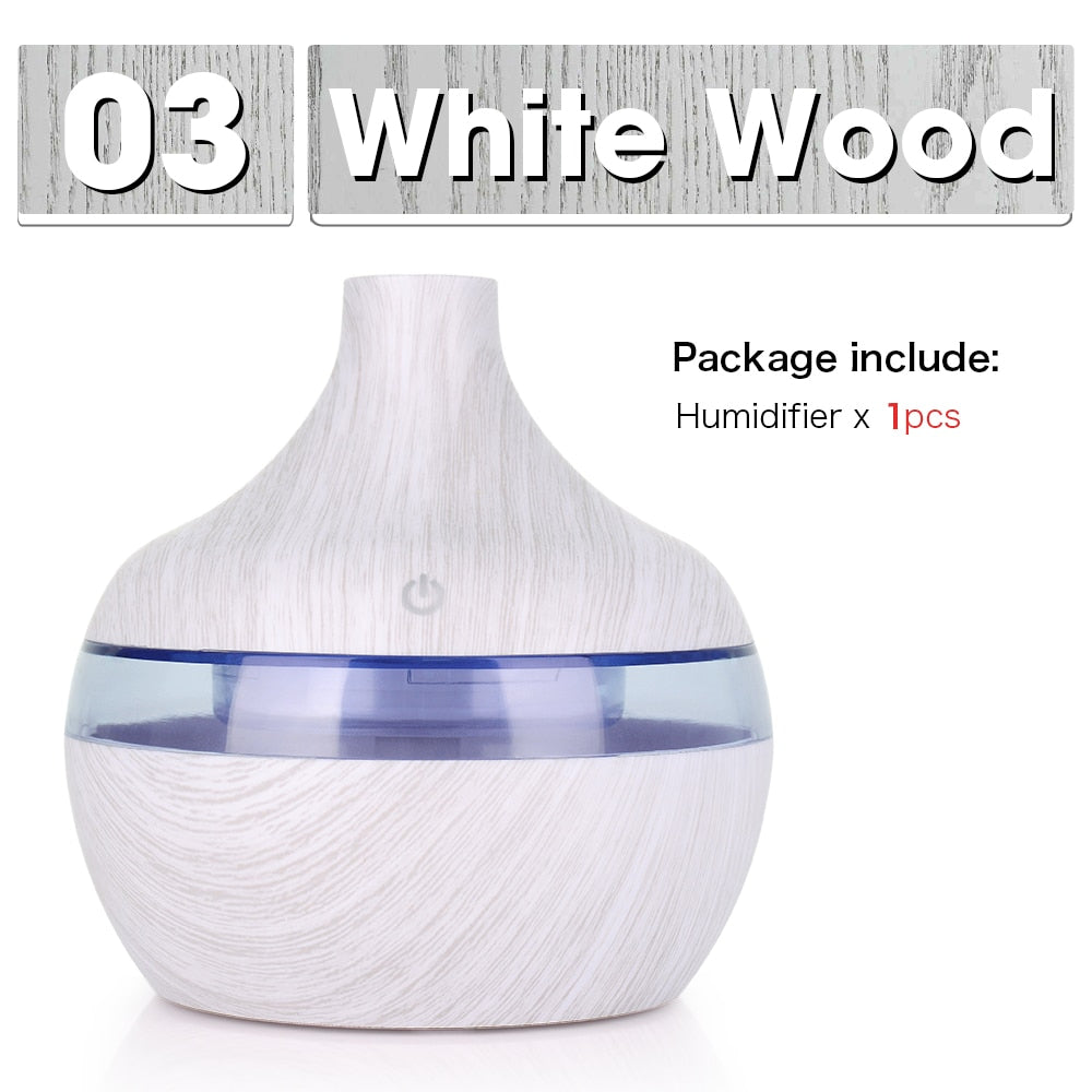 300ML USB Air Humidifier Electric Aroma Diffuser Mist Wood Grain Oil Aromatherapy Mini Have 7 LED Light For Car Home Office - Executive Quality Store