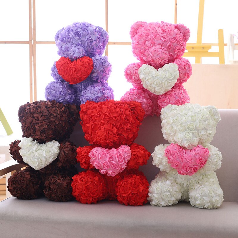 40cm Beautiful Rose Bear Plush Toys Women Valentine&#39;s Day Gift Soap Foam Artificial Plush Teddy Bear Doll Girlfriend Xmas Gift - Executive-Skincare