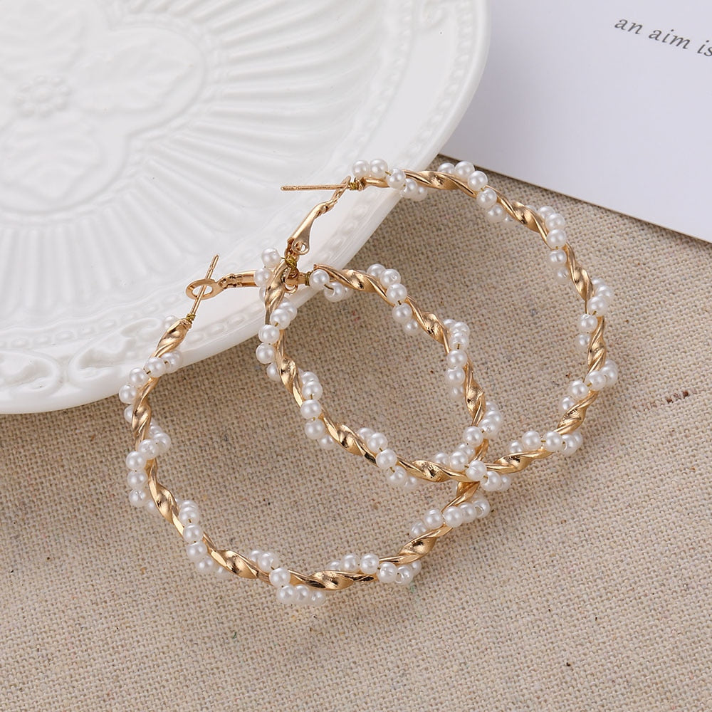 Pearl Long Earrings Female White Round Pearl Wedding  Earrings - Executive-Skincare