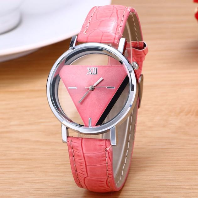 Fashion Hollowed Transparent Watches Women Triangular Watches Casual Leather Band Quartz Wristwatch Reloj Mujer Relogio Feminino - Executive-Skincare